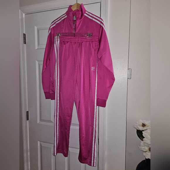 Girls Adidas Firebird Jacket And Pants Semi Lucid Fuchsia - Picture 2 of 6